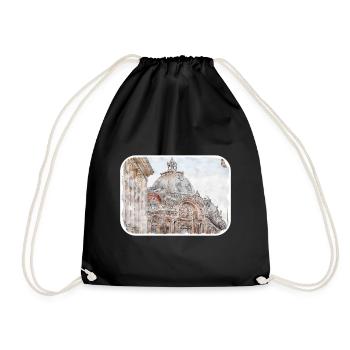 Bucharest Romania Watercolor Sketch Illustration - Drawstring Bag - black - Front