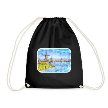 Pays-Bas Aquarelle Esquisse Dessinée Illustration - Sac de sport léger - noir - Devant