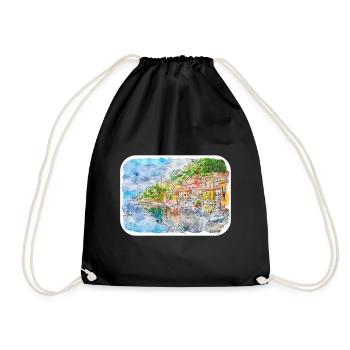 Italy Watercolor Sketch Hand Drawn Illustration - Drawstring Bag - black - Front