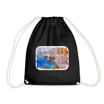 Malta Landmark Watercolor Sketch Paint Illustratio - Drawstring Bag - black - Front