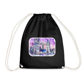 Londres UK Aquarelle Esquisse Dessinée à la Main Peinture - Sac de sport léger - noir - Devant