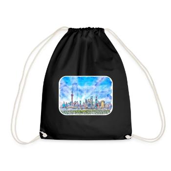 China Watercolor Sketch Hand Drawn Illustration - Drawstring Bag - black - Front