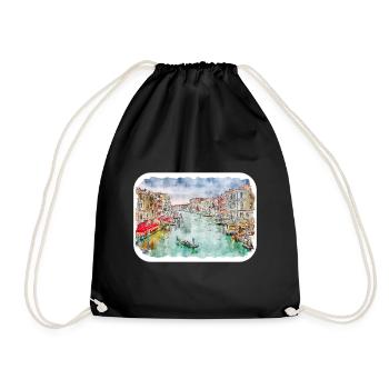 Italy Watercolor Sketch Hand Drawn Illustration - Drawstring Bag - black - Front
