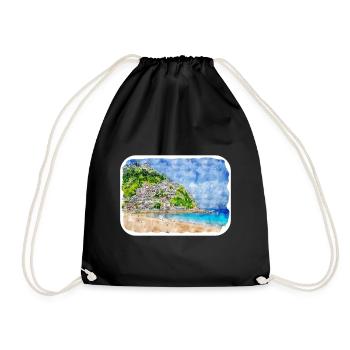 San Sebastian Croatia Watercolor Sketch Drawn Illu - Drawstring Bag - black - Front