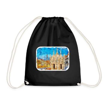 Italy Watercolor Sketch Hand Drawn Illustration - Drawstring Bag - black - Front