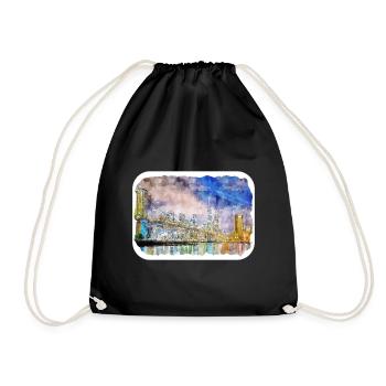 New York Usa Watercolor Sketch Drawing - Drawstring Bag - black - Front