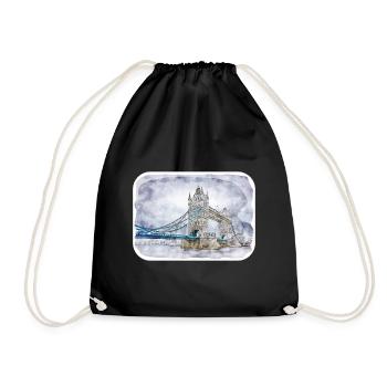 Uk Landmark Watercolor Sketch Painting Illustratio - Drawstring Bag - black - Front