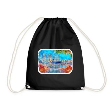 Londres UK Aquarelle Esquisse Dessinée à la Main Peinture - Sac de sport léger - noir - Devant