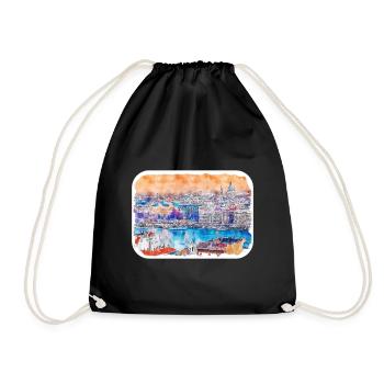 Budapest Hungary Watercolor Sketch Illustration - Drawstring Bag - black - Front