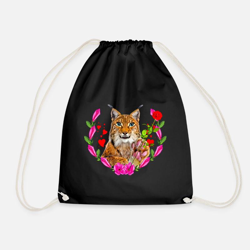 Luchs Katze mit Rose für die Liebe - Turnbeutel - Schwarz