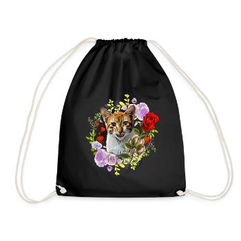 Katze lachend mit Rose für die Liebe - Turnbeutel - Schwarz - Vorne