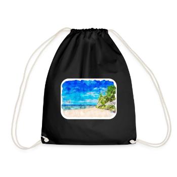 Maldives Watercolor Sketch Hand Drawn Illustration - Drawstring Bag - black - Front