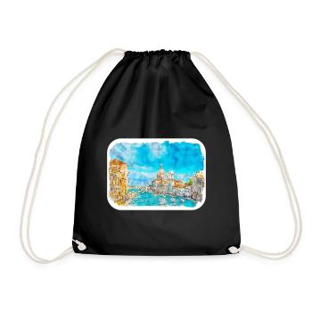 Italy Watercolor Sketch Hand Drawn Illustration - Drawstring Bag - black - Front