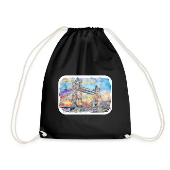 Londres UK Aquarelle Esquisse Dessinée à la Main Peinture - Sac de sport léger - noir - Devant