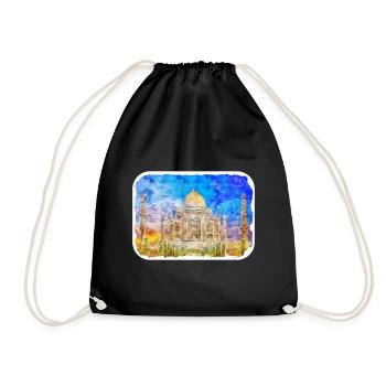 India Landmark Watercolor Sketch Paint Illustratio - Drawstring Bag - black - Front
