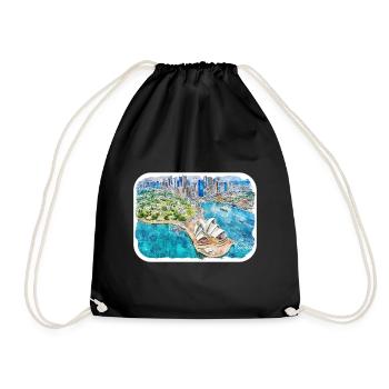 Australie Aquarelle Esquisse Dessinée à la Main Peinture - Sac de sport léger - noir - Devant