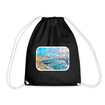 Malta Landmark Watercolor Sketch Paint Illustratio - Drawstring Bag - black - Front