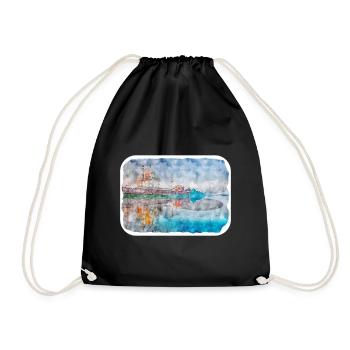 India Landmark Watercolor Sketch Paint Illustratio - Drawstring Bag - black - Front