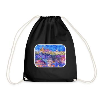 Prag Tschechische Aquarellskizze Malerei Zeichnung - Turnbeutel - Schwarz - Vorne