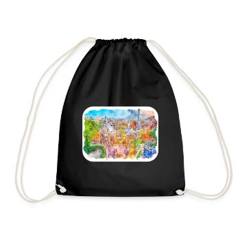 Spain Watercolor Sketch Hand Drawn Illustration - Drawstring Bag - black - Front