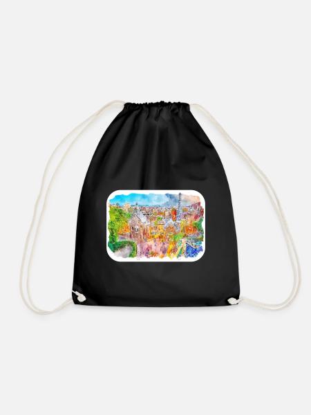 Spain Watercolor Sketch Hand Drawn Illustration - Drawstring Bag - black
