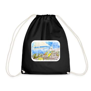 Maldives Watercolor Sketch Hand Drawn Illustration - Drawstring Bag - black - Front