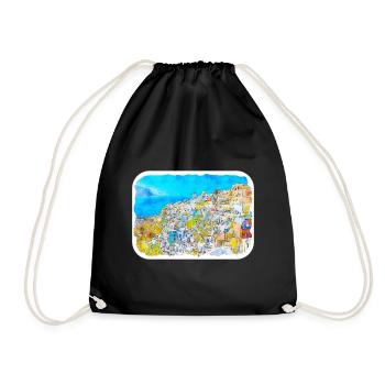 Santorin Grèce Aquarelle Esquisse Dessinée Illustrat - Sac de sport léger - noir - Devant
