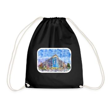 Helsinki Finland Watercolor Sketch Illustration - Drawstring Bag - black - Front