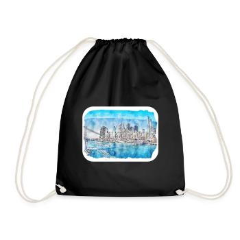 New York Usa Watercolor Sketch - Drawstring Bag - black - Front