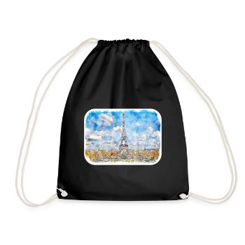 Paris France France Watercolor Sketch Illustration - Drawstring Bag - black - Front