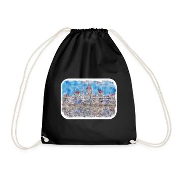 Budapest Hungary Watercolor Sketch Illustration - Drawstring Bag - black - Front