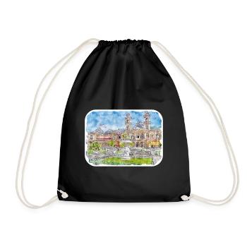San Sebastian Spain Watercolor Sketch Illustration - Drawstring Bag - black - Front