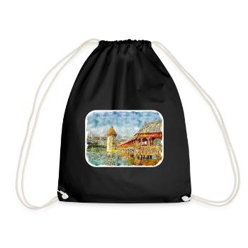 Luzern Schweiz Aquarellskizze gezeichnet Illust - Turnbeutel - Schwarz - Vorne