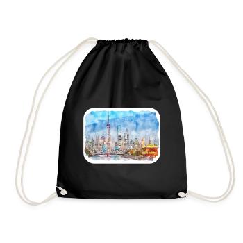 China Watercolor Sketch Hand Drawn Illustration - Drawstring Bag - black - Front