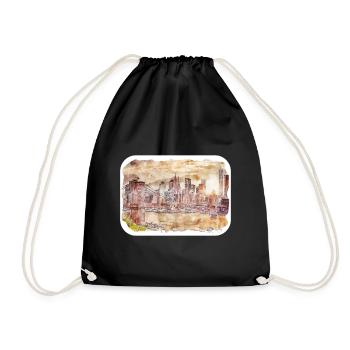 New York Usa Watercolor Sketch - Drawstring Bag - black - Front
