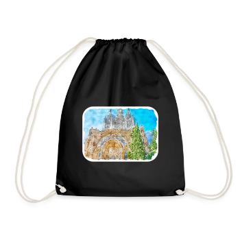Spain Watercolor Sketch Hand Drawn Illustration - Drawstring Bag - black - Front