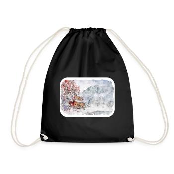 Japan Aquarellskizze Handgezeichnete Illustration - Turnbeutel - Schwarz - Vorne