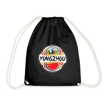 Yongzhou China Flag Badge Travel Souvenir Stamp - Drawstring Bag - black - Front
