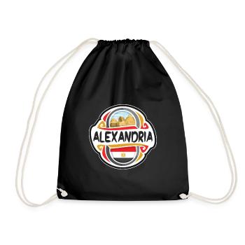 Alexandria Egypt Flag Badge Travel Souvenir Stamp - Drawstring Bag - black - Front