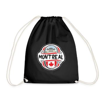 Montreal Canada Flag Badge Travel Souvenir Stamp - Drawstring Bag - black - Front