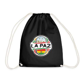 La Paz Bolivia Flag Badge Travel Souvenir Stamp - Drawstring Bag - black - Front