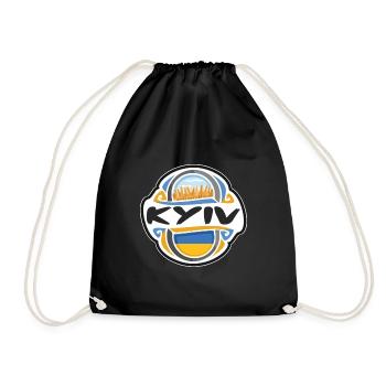 Kyiv Ukraine Flag Badge Travel Souvenir Stamp - Drawstring Bag - black - Front