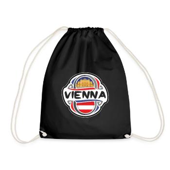 Vienna Austria Flag Badge Travel Souvenir Stamp - Drawstring Bag - black - Front