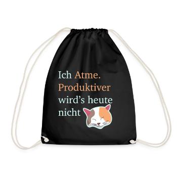Produktiver wird’s heute nicht. Müde Katze - Turnbeutel - Schwarz - Vorne