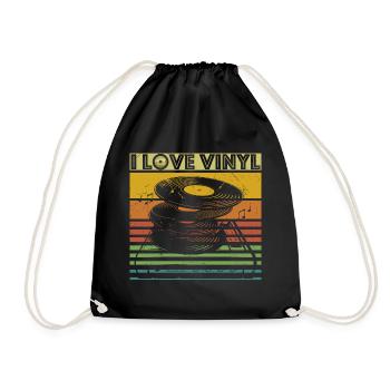 I Love Vinyl - Retro Turntable DJ Music LP - Sac de sport léger - noir - Devant