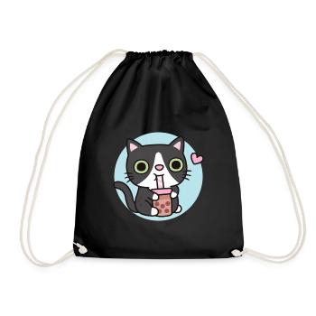 Mignon Tuxedo Cat aime le thé à bulles - Sac de sport léger - noir - Devant