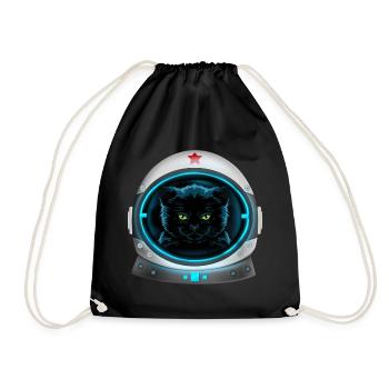 angry space cat astronaut - Drawstring Bag - black - Front