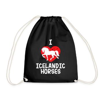I Love Horses Heart Icelandic Horses Statement - Drawstring Bag - black - Front