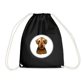 Airedale Terrier Dog Watercolor Illustration - Drawstring Bag - black - Front