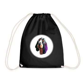 Basset Bleu De Gascogne Dog Watercolor Illustratio - Drawstring Bag - black - Front